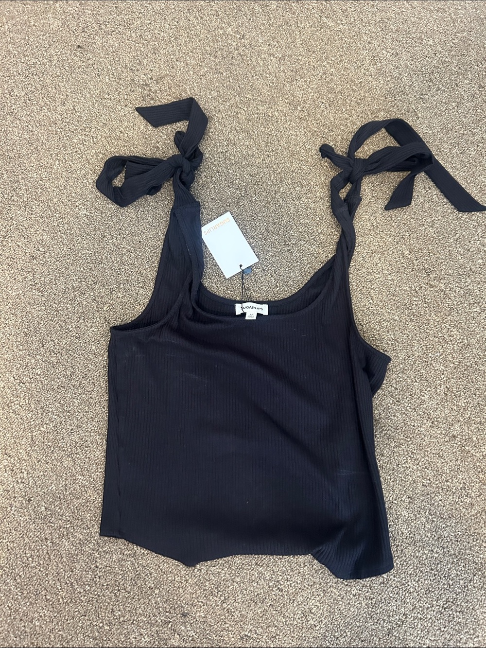 Babaton Black Ribbed Tie-Shoulder Tank Top